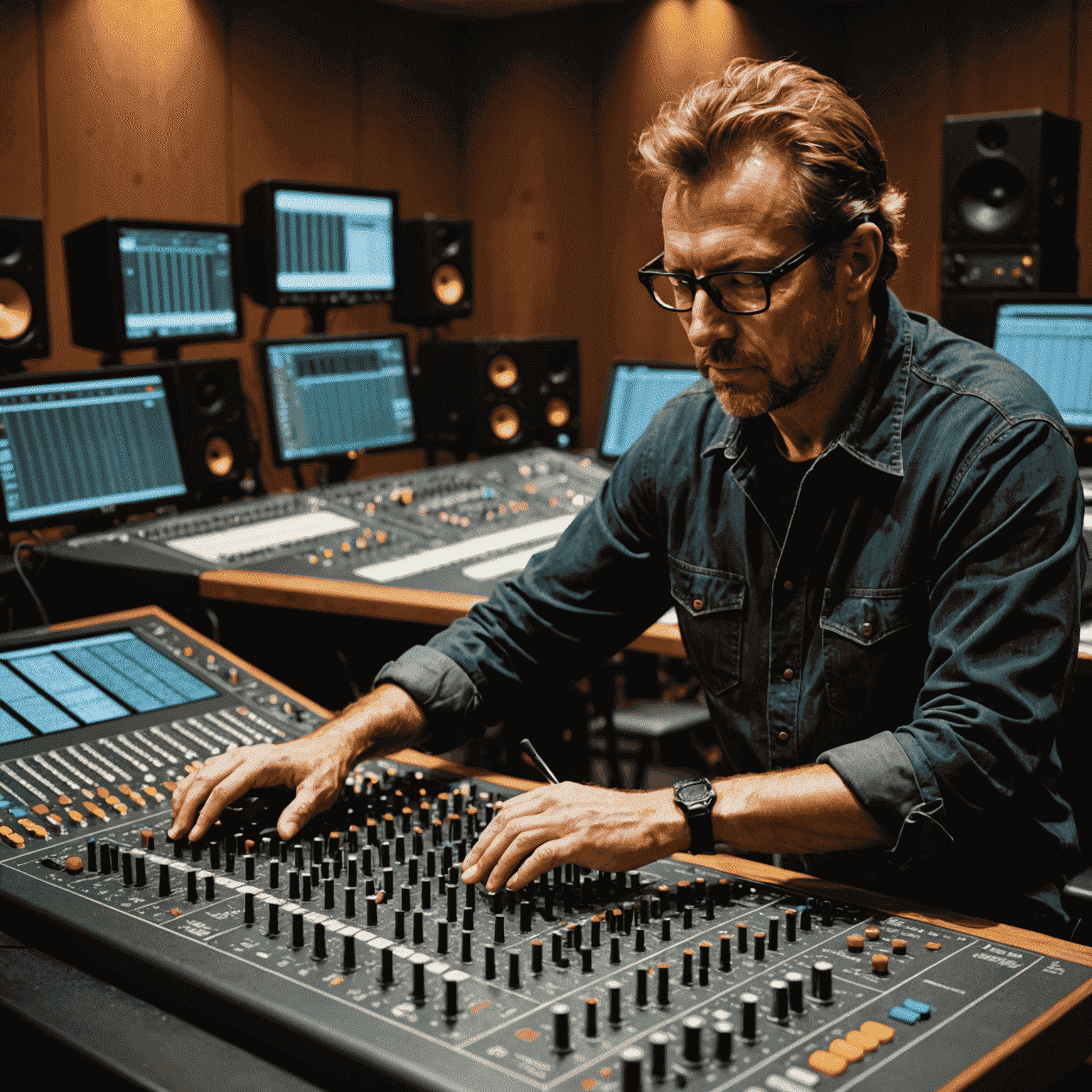 Experienced sound engineer working on a mixing console