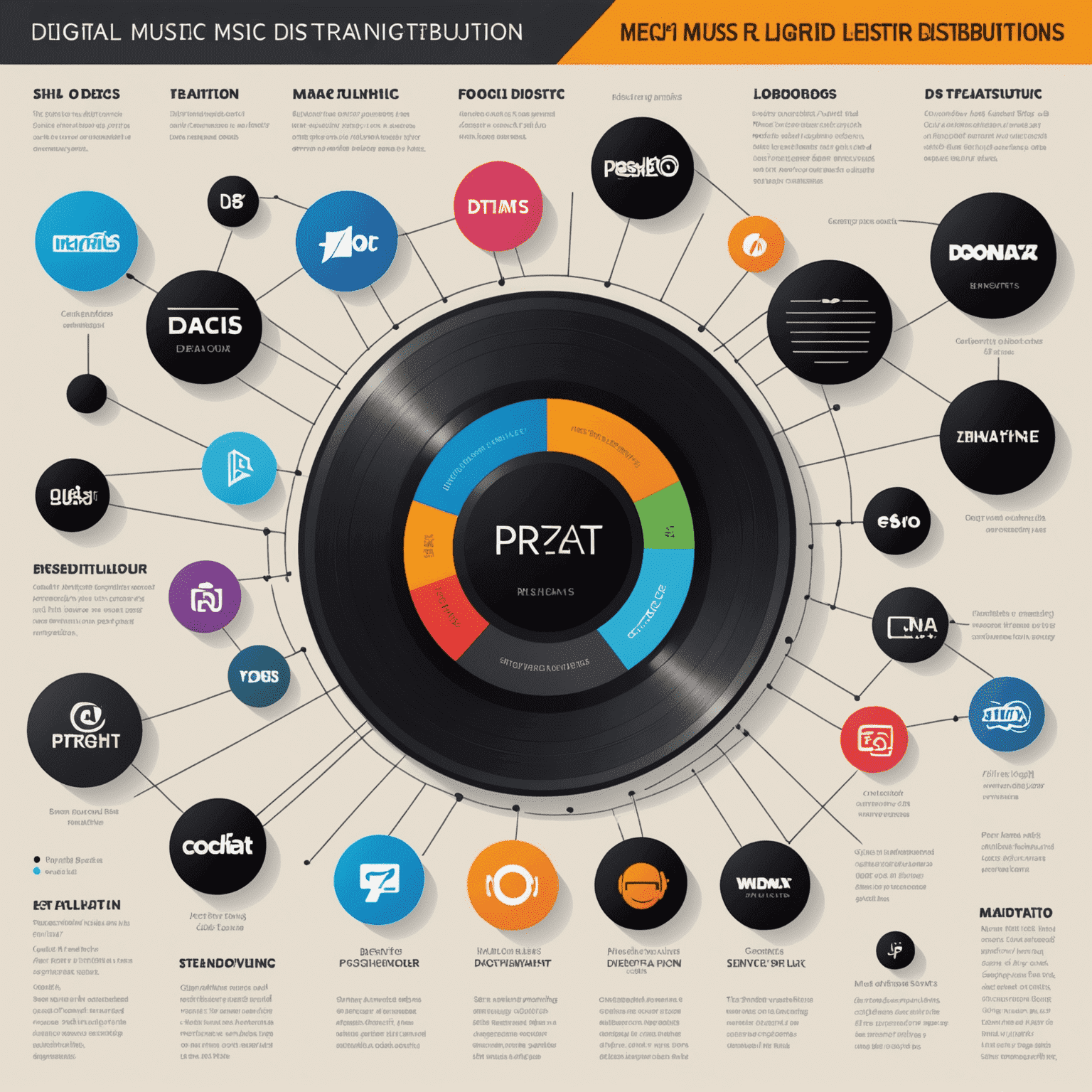 Infographic showing various digital music distribution platforms and streaming services